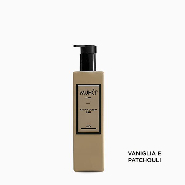 Crema corpo MUHÀ Vaniglia e Patchouli bio nutriente e profumata con note calde e dolci