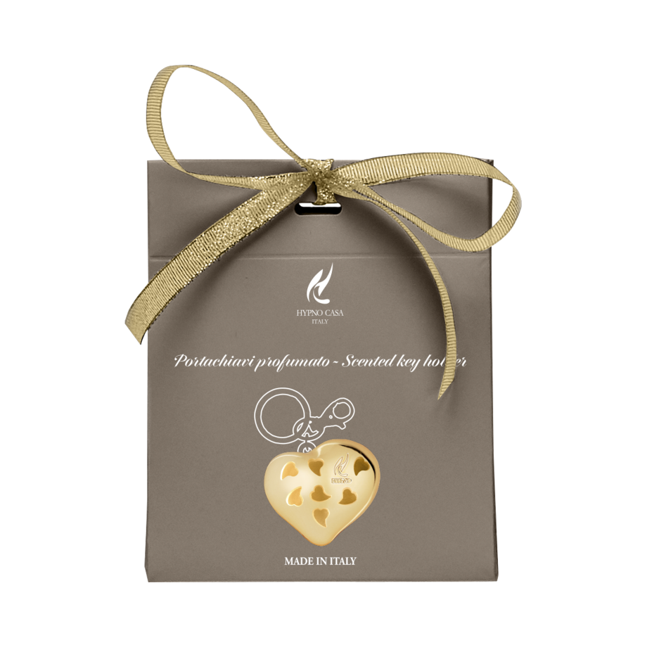 Portachiavi profumato oro a forma di cuore Hypno Casa con confezione elegante e fragranza marina, idea regalo raffinata disponibile su bettistyle.it