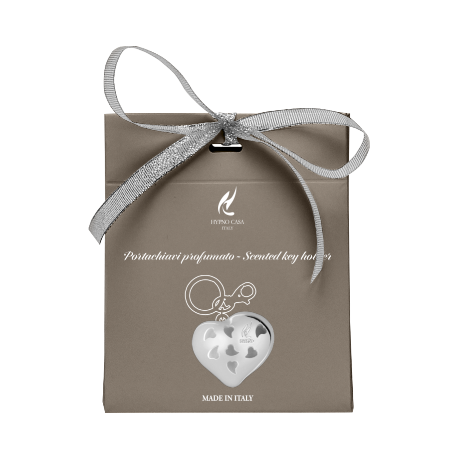 Portachiavi profumato cuore argento Hypno Casa con confezione regalo, fragranza Cuore di Bergamotto, idea elegante e profumata da bettistyle.it