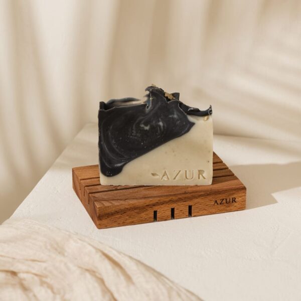 Portasapone in legno naturale AZUR con scanalature, design artigianale ed ecologico