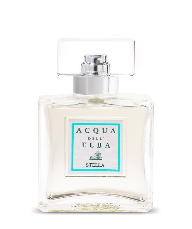 Flacone profumo Acqua dell’Elba Stella con fiori e cotone, fragranza calda ispirata alle notti stellate del Mediterraneo