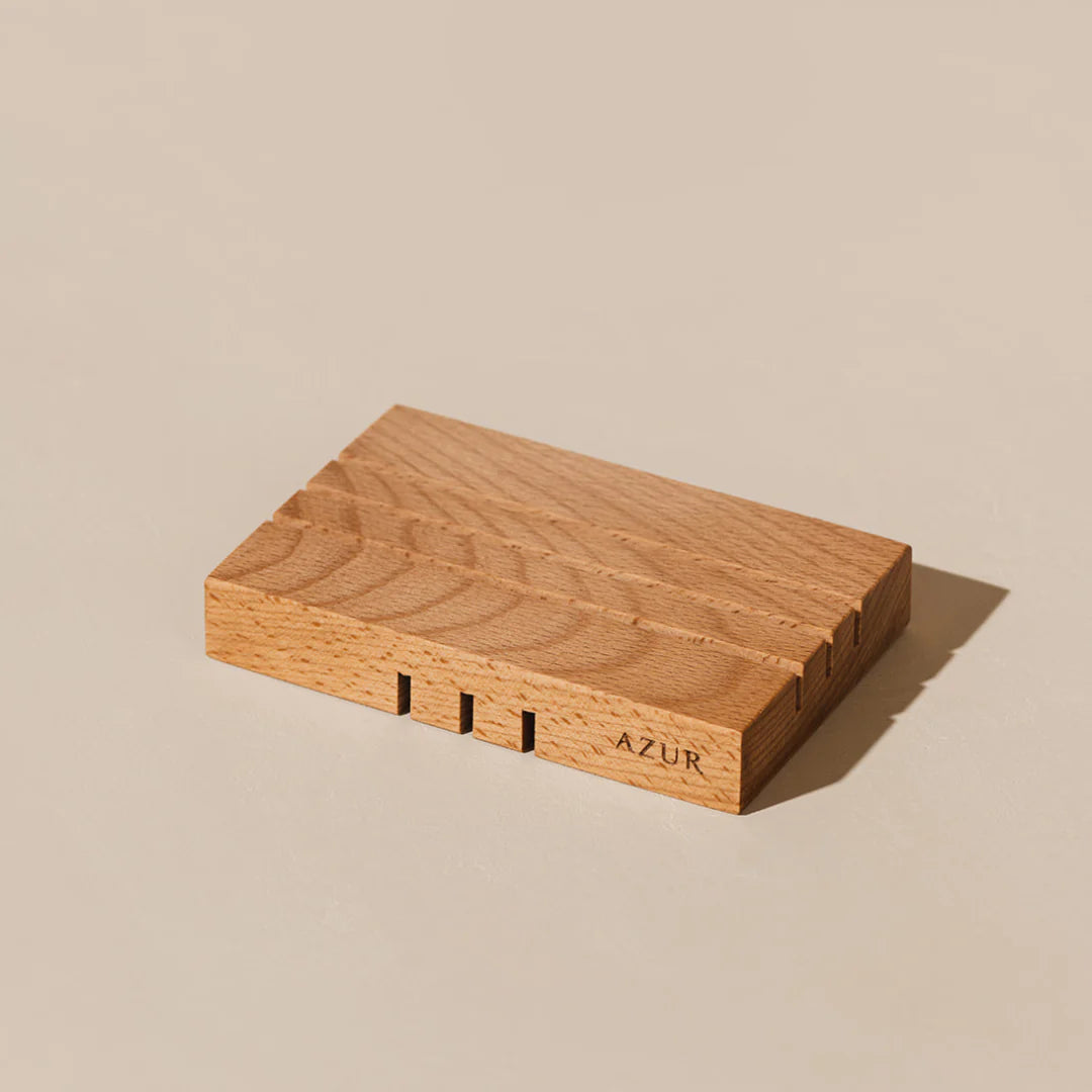 Portasapone in legno naturale AZUR con scanalature, design artigianale ed ecologico