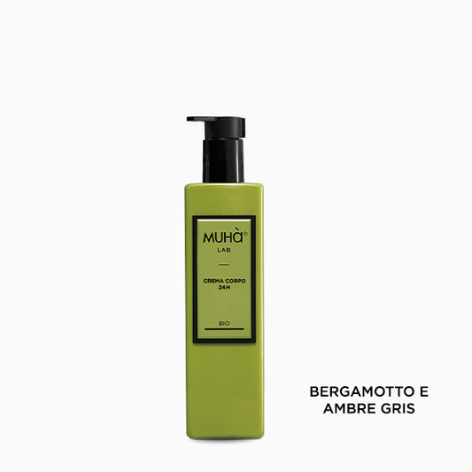 Crema corpo MUHÀ bio Bergamotto e Ambre Gris idratante 24h con Latte d’Asina, Argan e Karité
