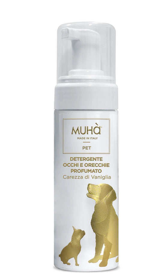 Detergente occhi e orecchie MUHÀ per cani, profumato alla vaniglia, con formula delicata in mousse